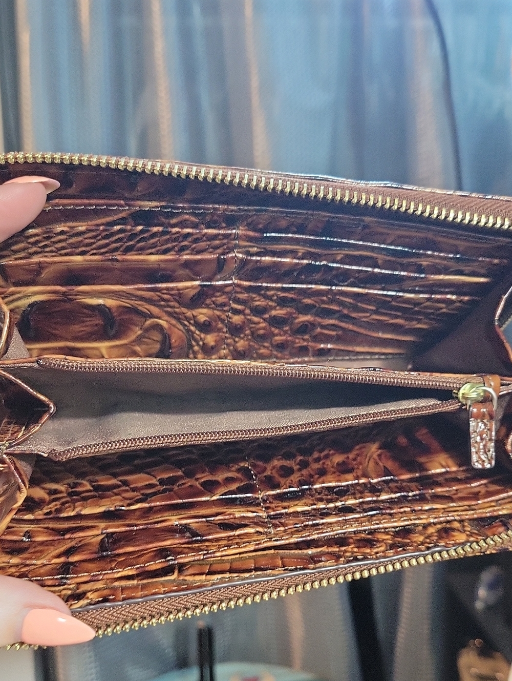 Brahmin Cognac Croc-Embossed Zip Wallet - Picture 5 of 5